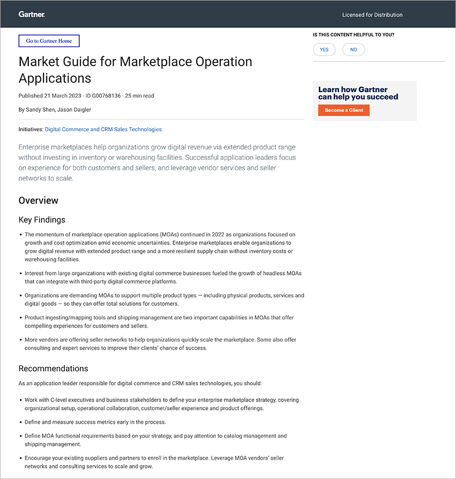 Gartner® Market Guide For Marketplace Operation Applications | CloudBlue