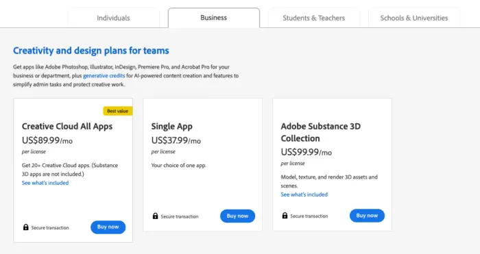 Adobe Pricing Plans